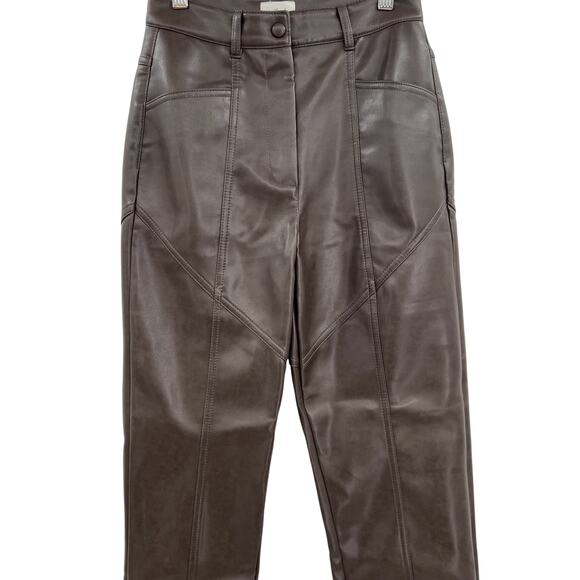 Aritzia Wilfred Rebel Pants Vegan Faux Leather Straight Leg Brown Size 0 - Picture 4 of 13